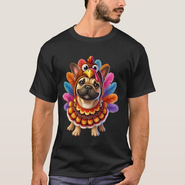 Fransk Bulldog Turkey Funny Thanksgiving Animal Do T Shirt (Framsida)