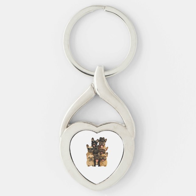 Fransk Bulldog Twisted Heart Silverfärgad Nyckelring (Framsidan)