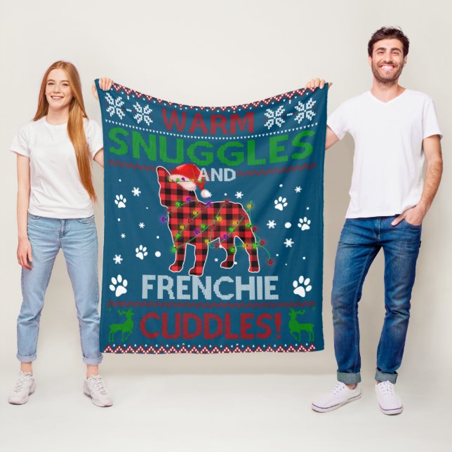 Fransk Bulldog Ugly jul Sweater Julafton Pajama Fleecefilt (På plats)