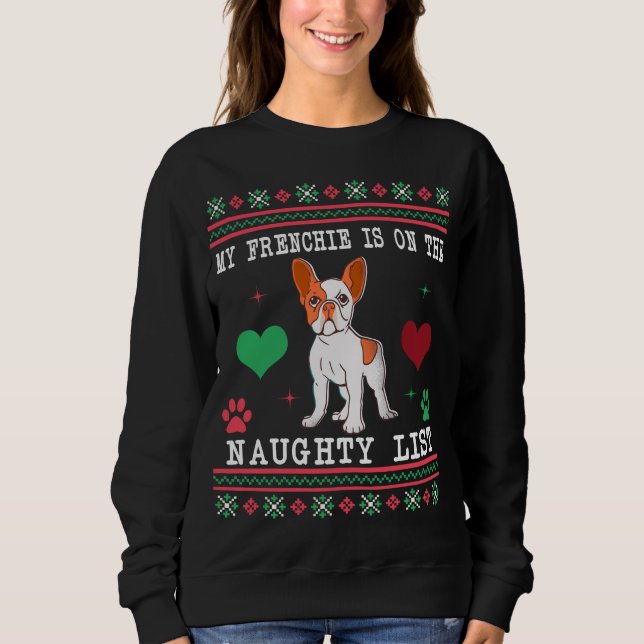Fransk Bulldog Ugly jul Sweater Naughty List T Shirt (Framsida)