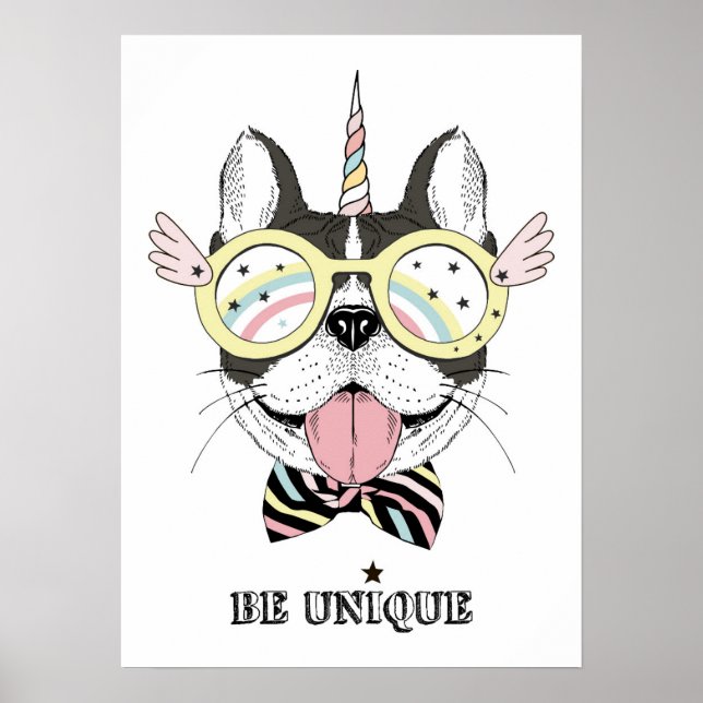 Fransk Bulldog Unicorn Poster (Framsidan)