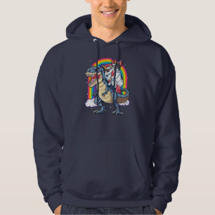 Fransk Bulldog Unicorn Riding Dinosaur T rex Gift Hoodie