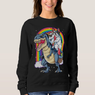 Fransk Bulldog Unicorn Riding Dinosaur T Rex Girl Shirt