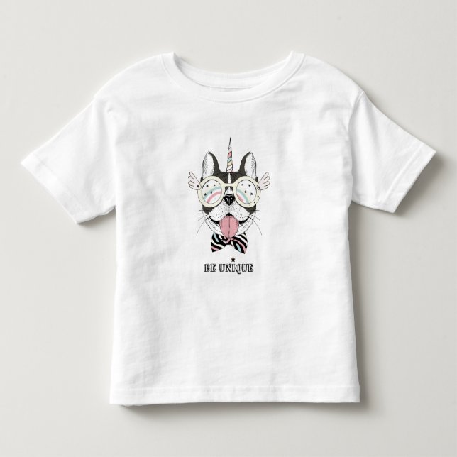 Fransk Bulldog Unicorn T Shirt (Framsida)