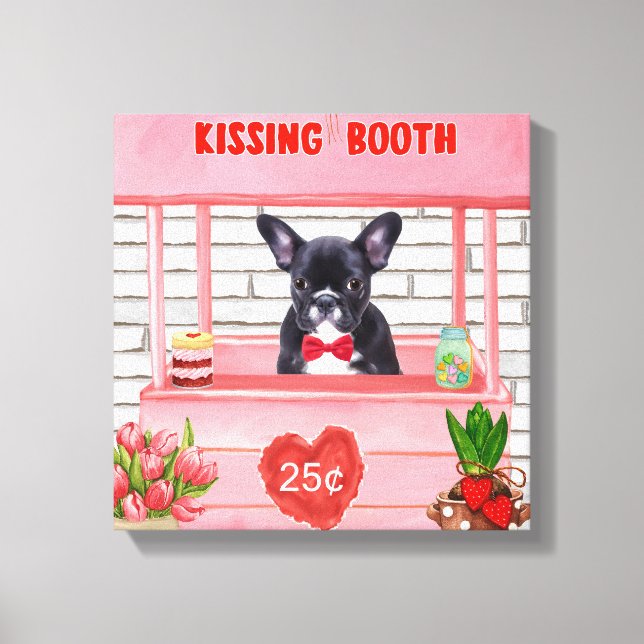 Fransk Bulldog Valentindagen Kissing Booth Canvastryck (Framsida)