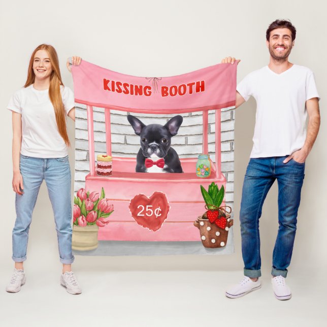 Fransk Bulldog Valentindagen Kissing Booth Fleecefilt (På plats)