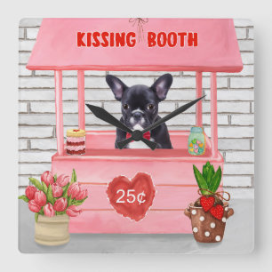 Fransk Bulldog Valentindagen Kissing Booth Fyrkantig Klocka