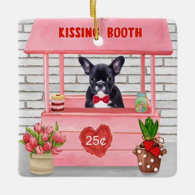 Fransk Bulldog Valentindagen Kissing Booth Julgransprydnad Keramik (Framsida)