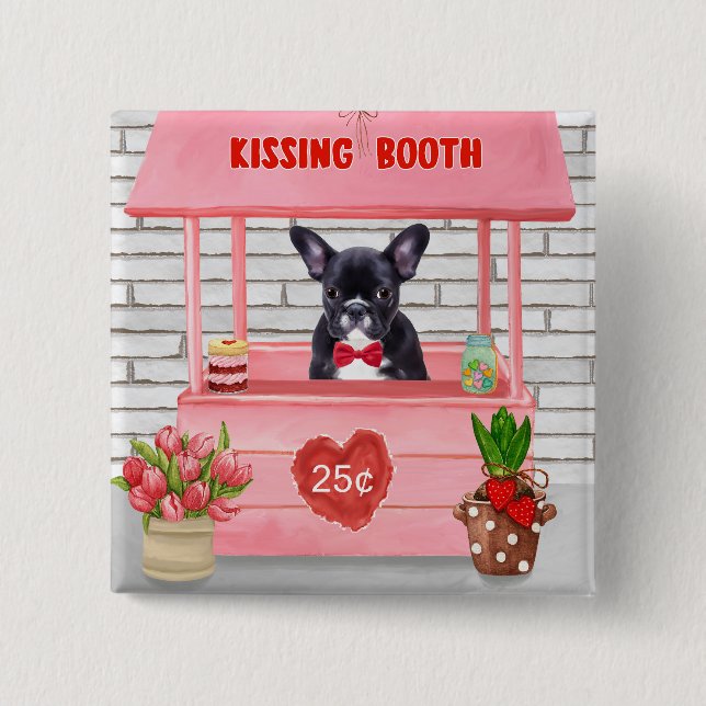 Fransk Bulldog Valentindagen Kissing Booth Knapp (Framsida)