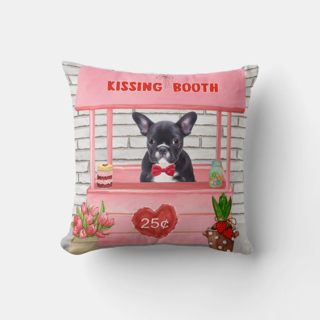 Fransk Bulldog Valentindagen Kissing Booth Kudde (Framsida)