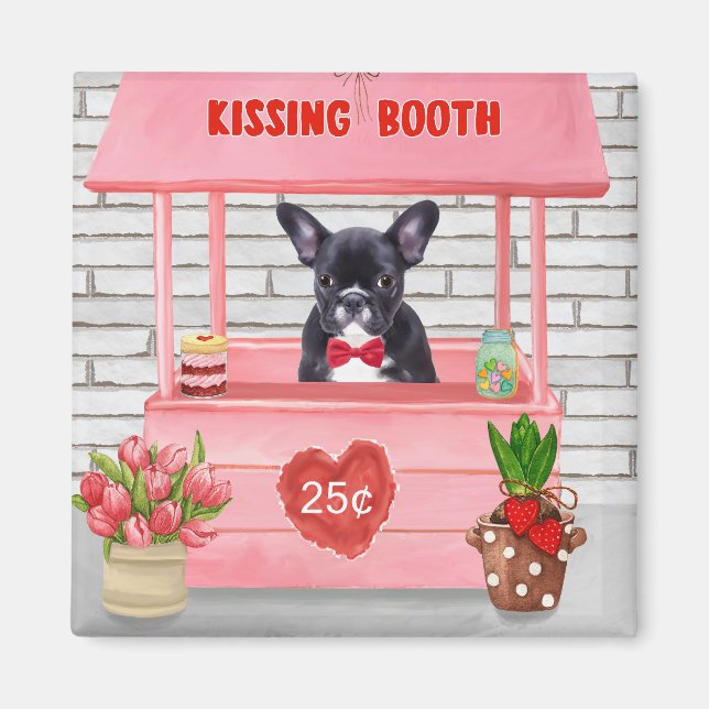 Fransk Bulldog Valentindagen Kissing Booth Magnet (Framsidan)