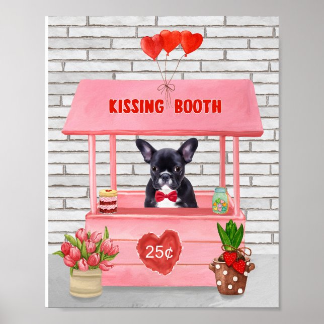 Fransk Bulldog Valentindagen Kissing Booth Poster (Framsidan)