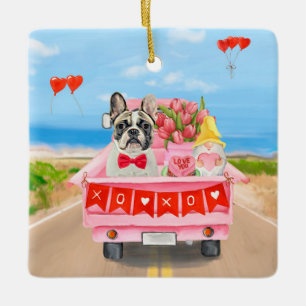 Fransk Bulldog Valentindagen Lastbil Julgransprydnad Keramik