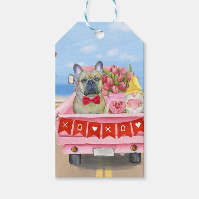 Fransk Bulldog Valentindagen Lastbil Presentetikett (Framsidan)