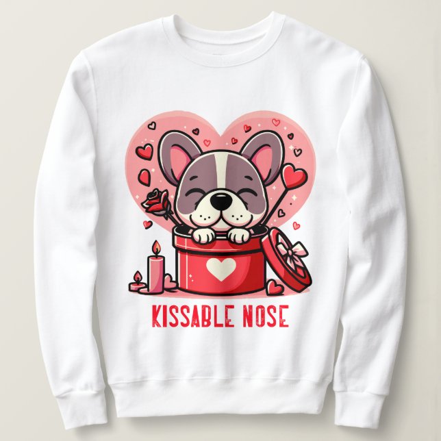 Fransk Bulldog Valentine Kissable Nose T Shirt (Design framsida)