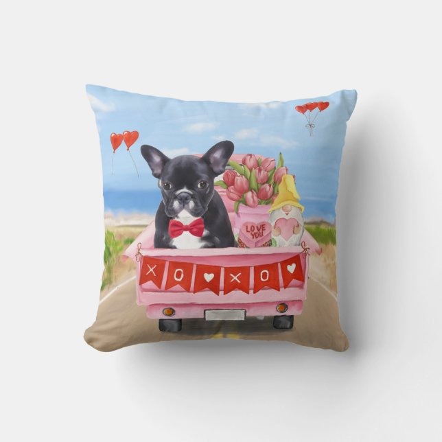 Fransk Bulldog Valentines Day Lastbil  Kudde (Framsida)