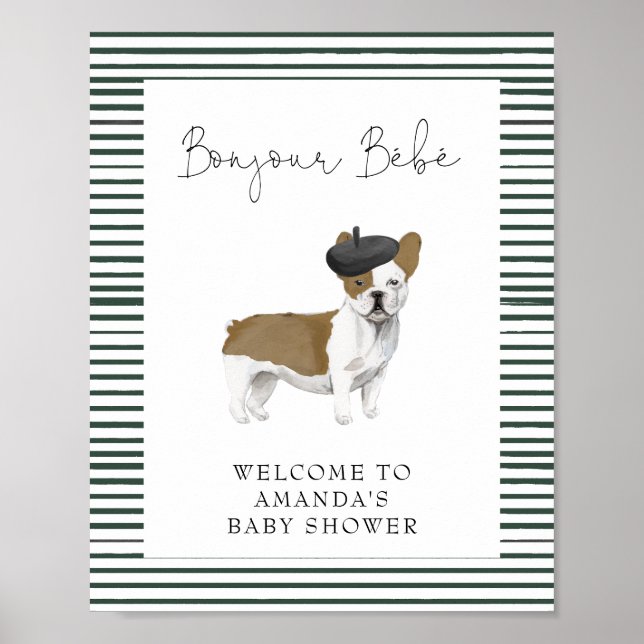 Fransk Bulldog Välkommen Baby Shower Poster (Framsidan)