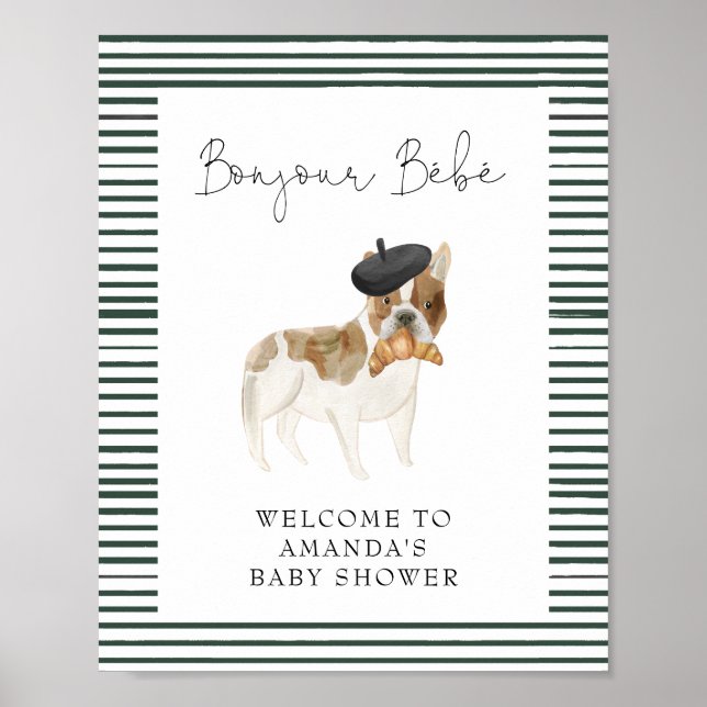 Fransk Bulldog Välkommen Baby Shower Poster (Framsidan)