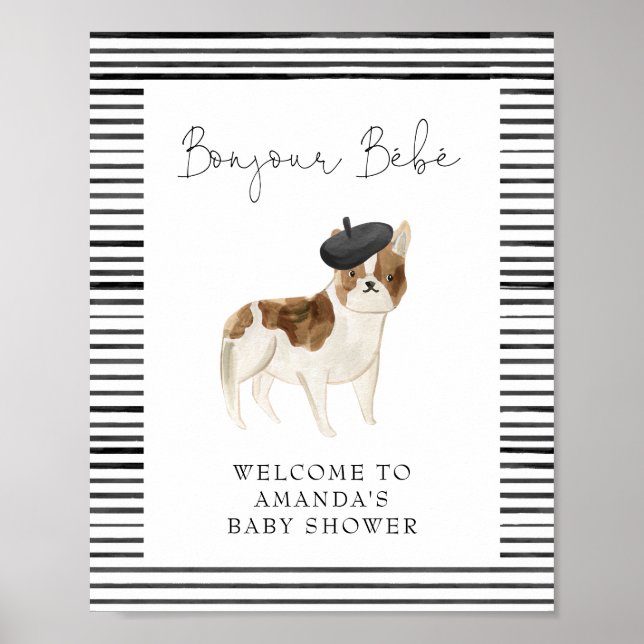 Fransk Bulldog Välkommen Baby Shower Poster (Framsidan)