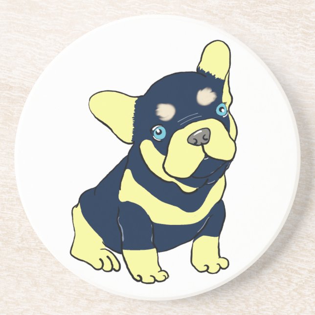 Fransk Bulldog-valp Cartoon Sandstensundersats Underlägg (Framsidan)
