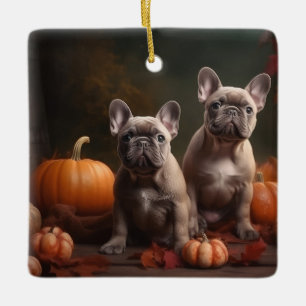 Fransk Bulldog-valp Höstens Glädje Pumpa Julgransprydnad Keramik