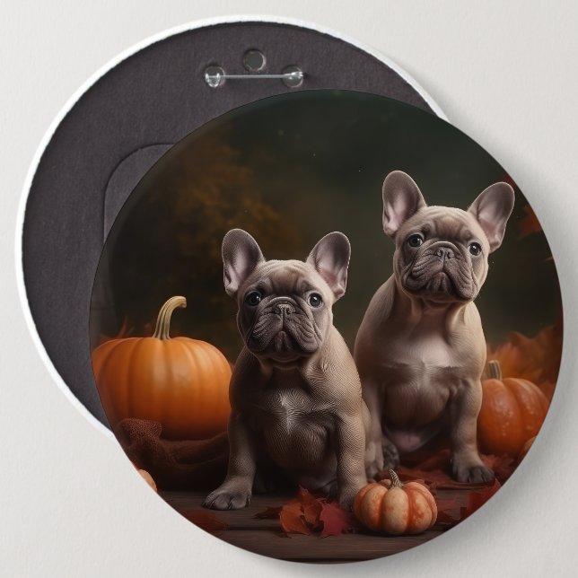Fransk Bulldog Valp Höstglädje Pumpa Knapp (Framsida & baksida)