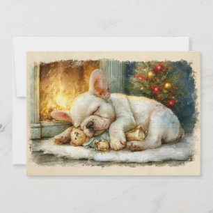 Fransk Bulldog-valp som sover jul Julkort