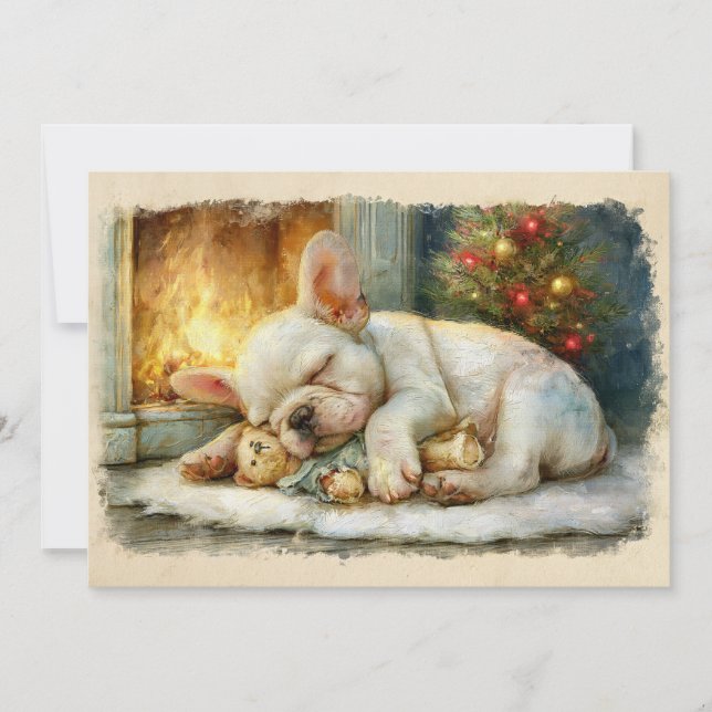 Fransk Bulldog-valp som sover jul Julkort (Framsida)