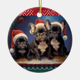 Fransk Bulldog-valpar Jul Julgransprydnad Keramik