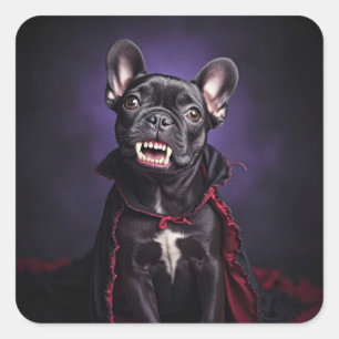 Fransk Bulldog Vampyr Halloween Söt Fyrkantigt Klistermärke