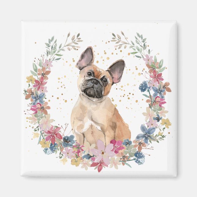 Fransk Bulldog Vår blommor WAN Magnet (Framsidan)
