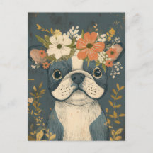 Fransk Bulldog Vattenfärg Blommig