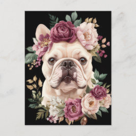 Fransk Bulldog Vattenfärg Blommig Vykort