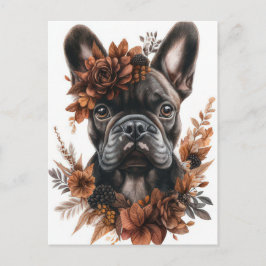 Fransk Bulldog Vattenfärg Blommig Vykort