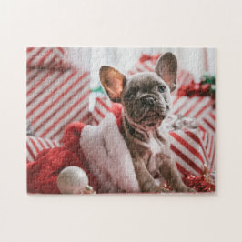 Fransk Bulldog vid jul Pussel