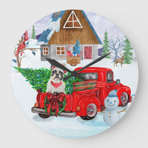 Fransk Bulldog vid julleveransen Lastbil Snö Stor Klocka
