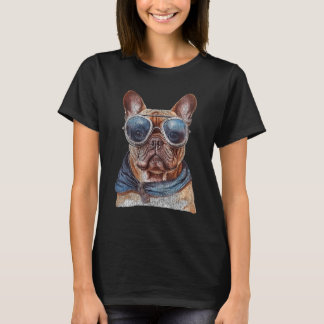 Fransk Bulldog vid solglasögon Vintage Stil T Shirt