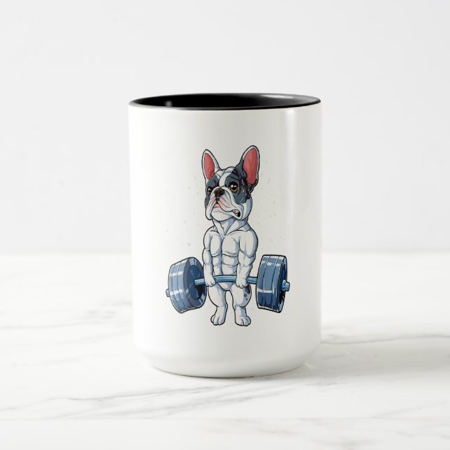 Fransk Bulldog-vikt Lyft Funny Gift Mugg (Center)