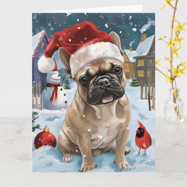 Fransk Bulldog Vinterundret Vårjul Glädje Kort (Gul blomma)