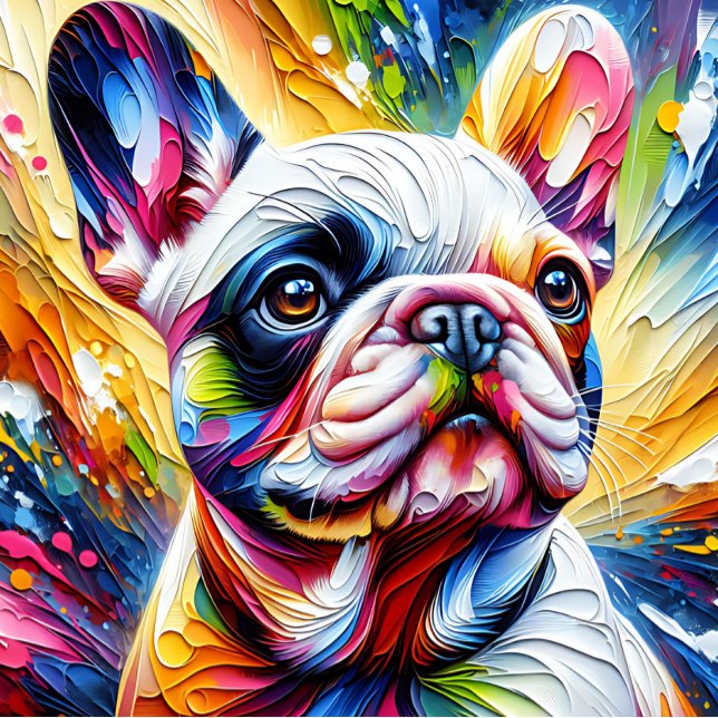 Fransk Bulldog Vit Akryltryck | Färgrik Pussel (Skapare uppladdad)
