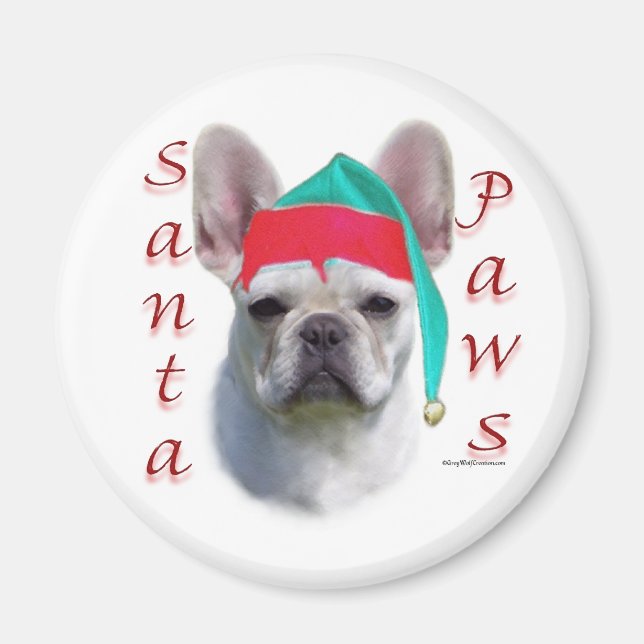 Fransk Bulldog (vit) Santa Tassar Magnet (Framsidan)