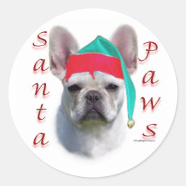 Fransk Bulldog (vit) Santa Tassar Runt Klistermärke