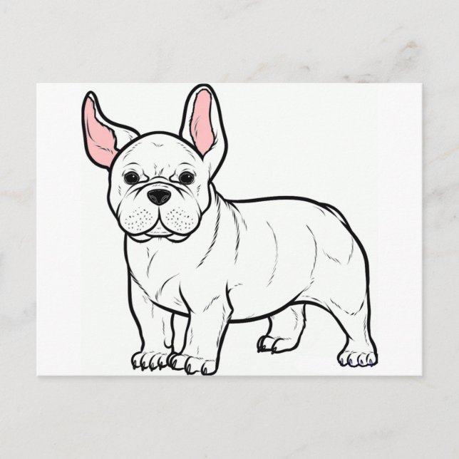 fransk bulldog vit tecknad vykort (Framsida)