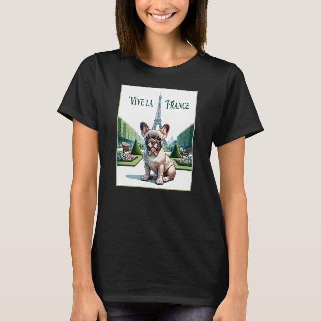 Fransk Bulldog Vive la Frankrike T Shirt (Framsida)