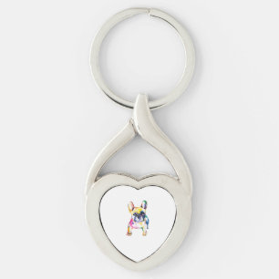 Fransk Bulldog Watercolor Hand Draw för Hund älska Twisted Heart Silverfärgad Nyckelring