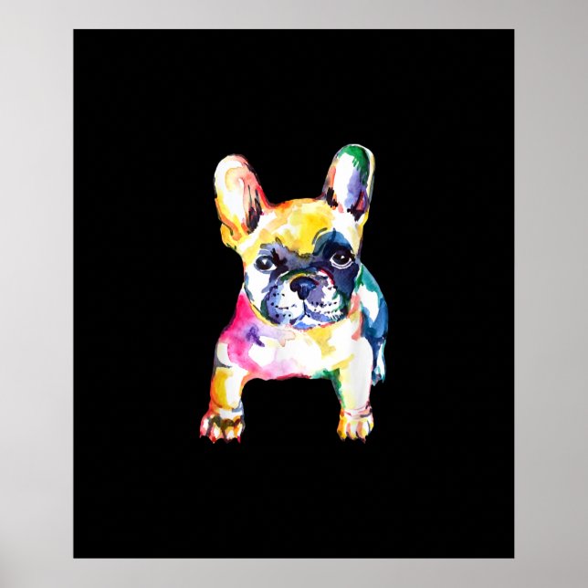 Fransk Bulldog Watercolor Hand Teckning Gift Poster (Framsidan)