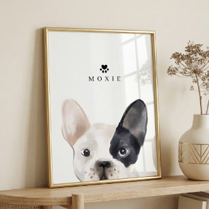 Fransk Bulldog Watercolor Illustration Hund's Namn Poster