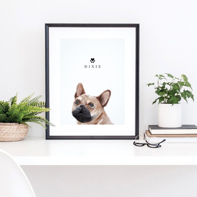 Fransk Bulldog Watercolor Illustration Hund's Namn Poster (Skapare uppladdad)
