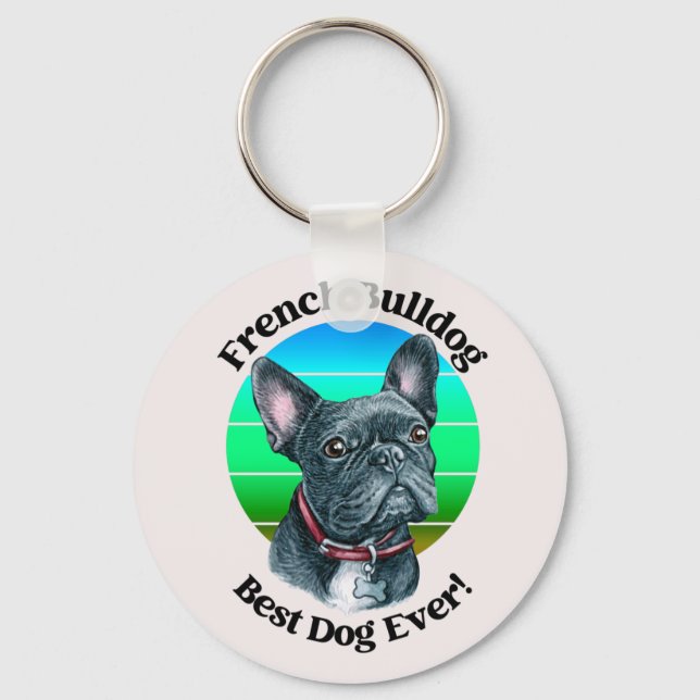 Fransk Bulldog Watercolor Keychain Nyckelring (Framsida)