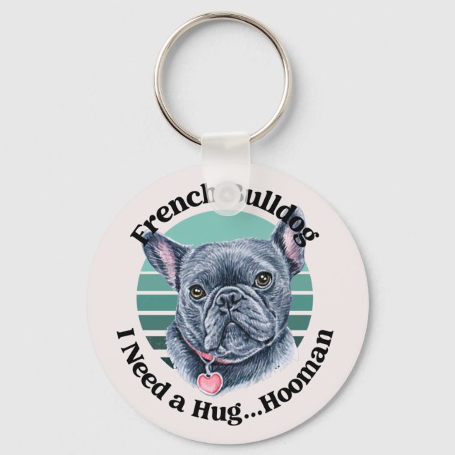 Fransk Bulldog Watercolor Nyckelring (Framsida)